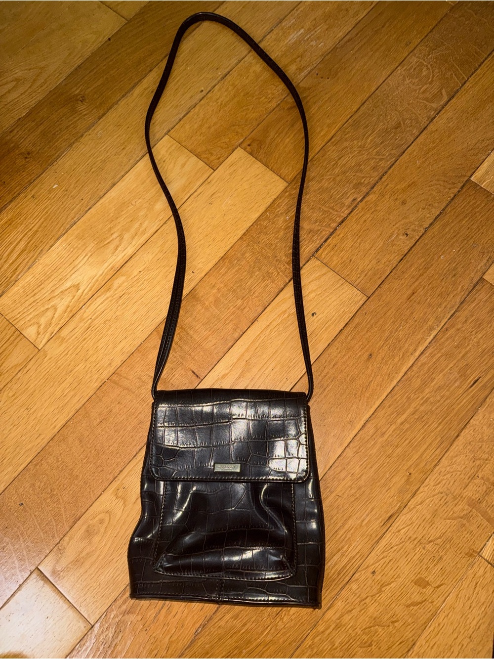 Brown Croc-Embossed Crossbody Bag